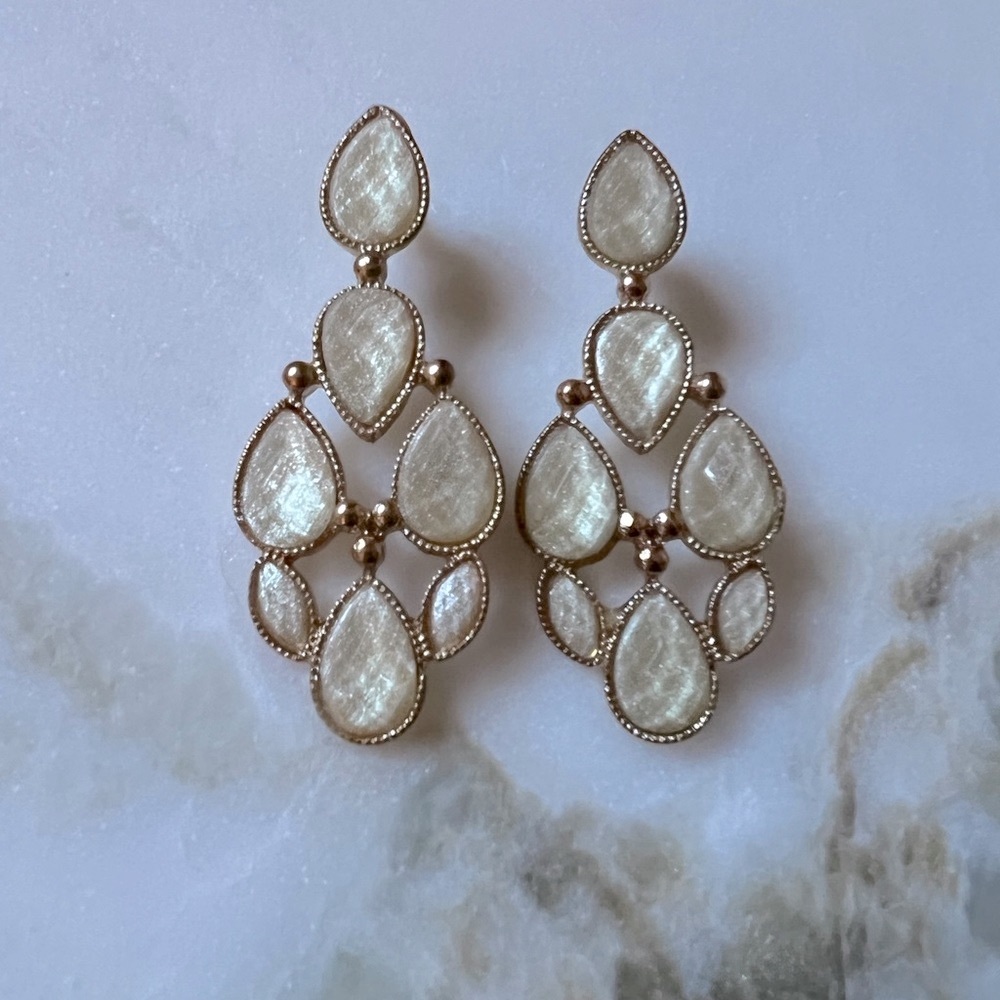 Gold Tone and Cream Earrings